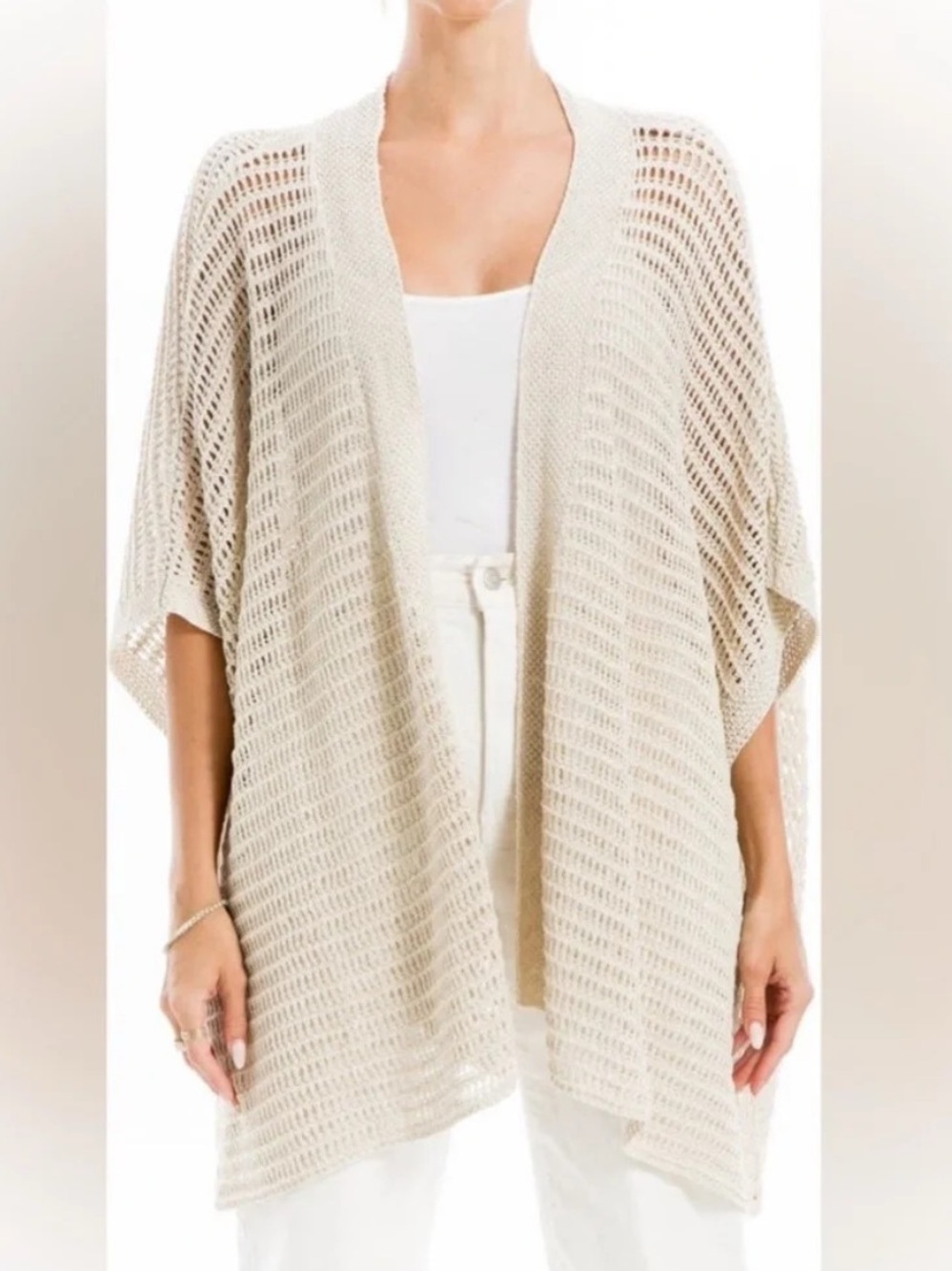 Max Studio London Open Knit Poncho Cardigan Sweater Kimono Size 2X Linen Boho
